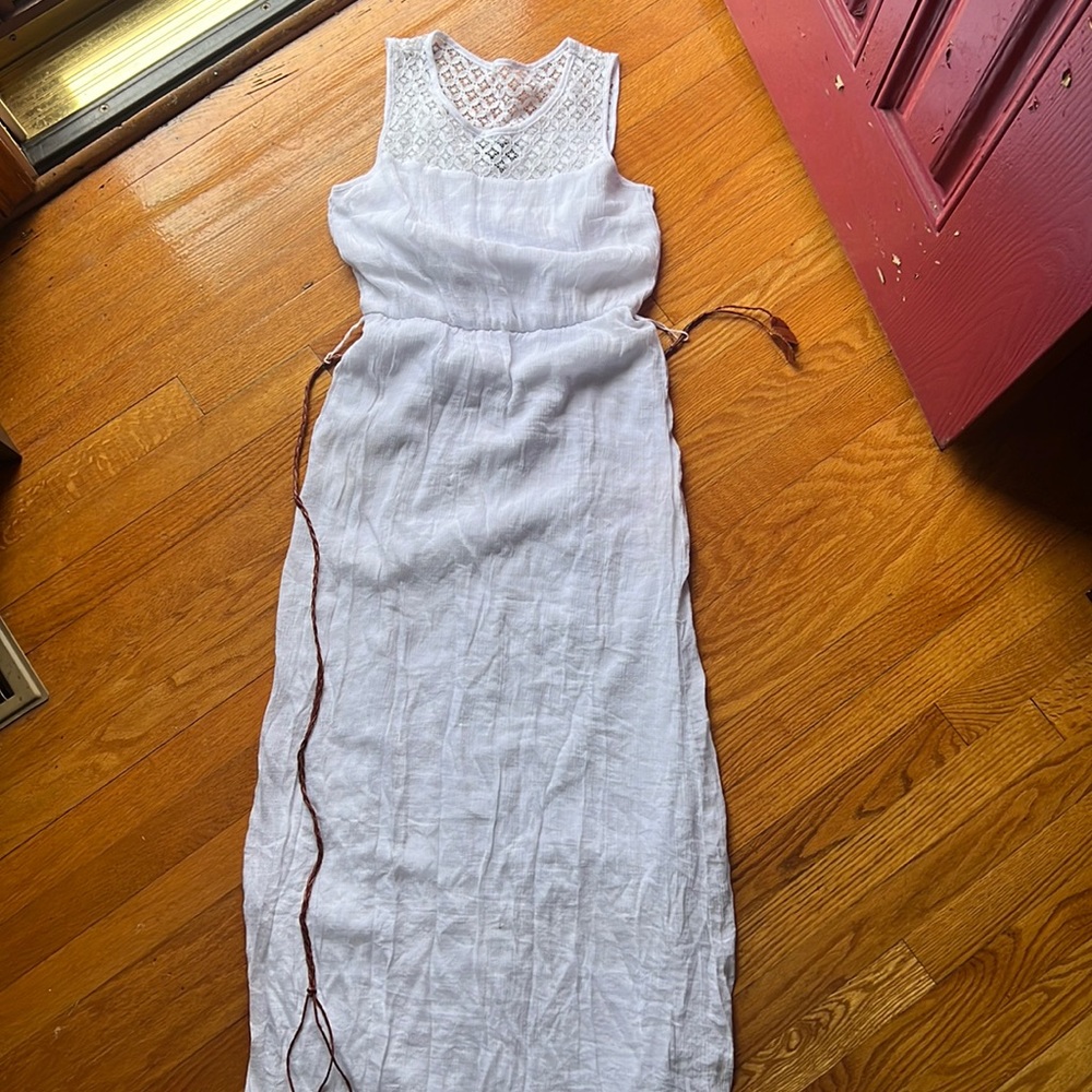 Never Worn Maxi Dress White With Braided Belt